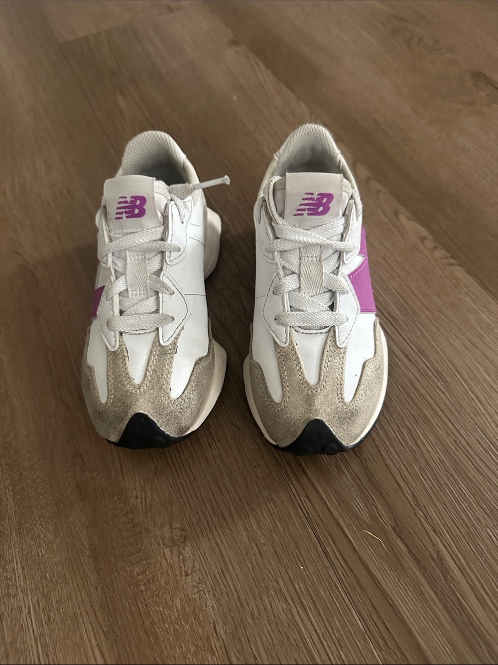 New Balance Kids White Sneakers with Pink Accent